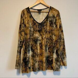 Lane Bryant blouse plus size women brown black abstract print v neckline 26